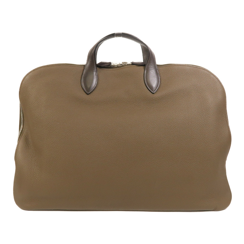 HERMES Togo皮革Victoria Business Bag銀扣手挽袋Etoupe-0