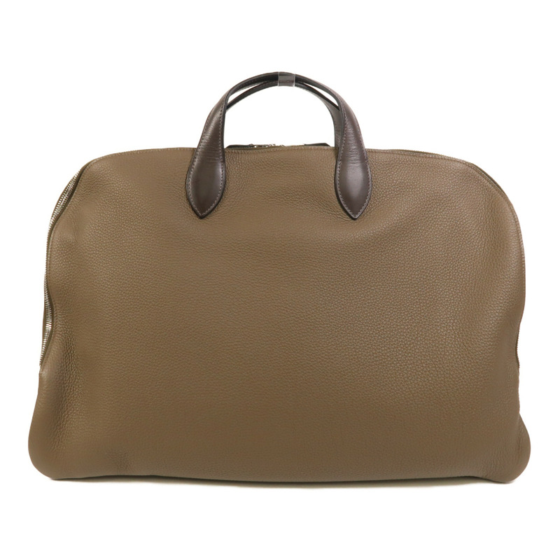 HERMES Togo皮革Victoria Business Bag銀扣手挽袋Etoupe-1