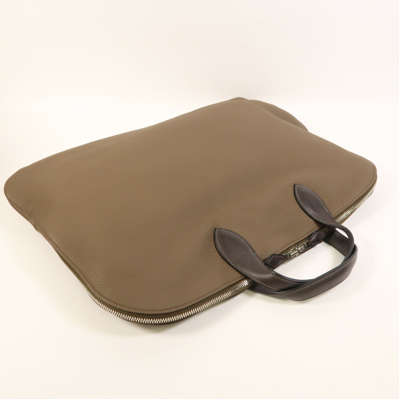 HERMES Togo皮革Victoria Business Bag銀扣手挽袋Etoupe-9