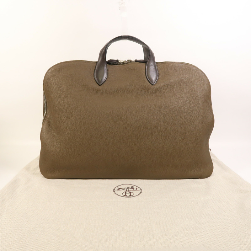 HERMES Togo皮革Victoria Business Bag銀扣手挽袋Etoupe-10