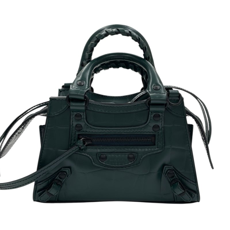 BALENCIAGA NEO CITY 迷你機車包 壓紋牛皮 墨綠色 槍色釦-1