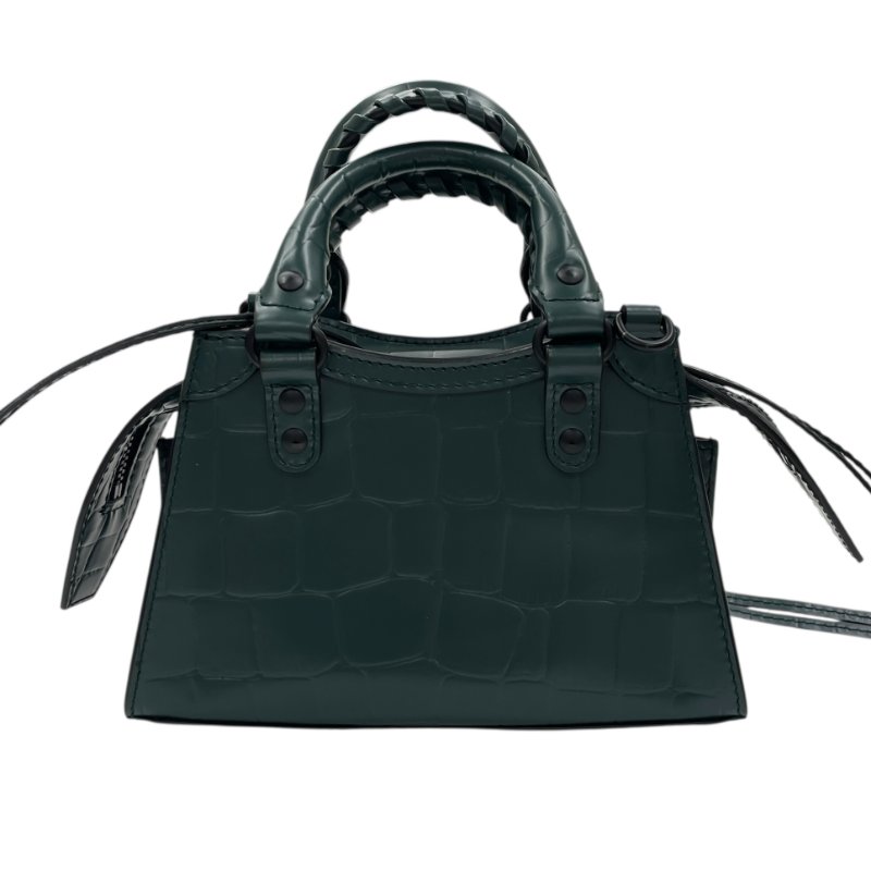 BALENCIAGA NEO CITY 迷你機車包 壓紋牛皮 墨綠色 槍色釦-2