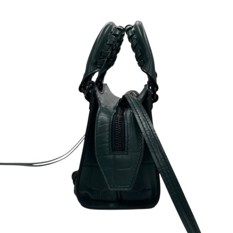 BALENCIAGA NEO CITY 迷你機車包 壓紋牛皮 墨綠色 槍色釦-4