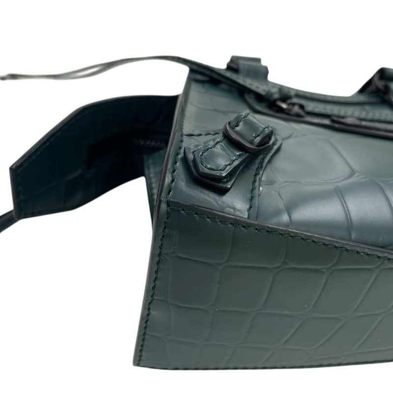 BALENCIAGA NEO CITY 迷你機車包 壓紋牛皮 墨綠色 槍色釦-6