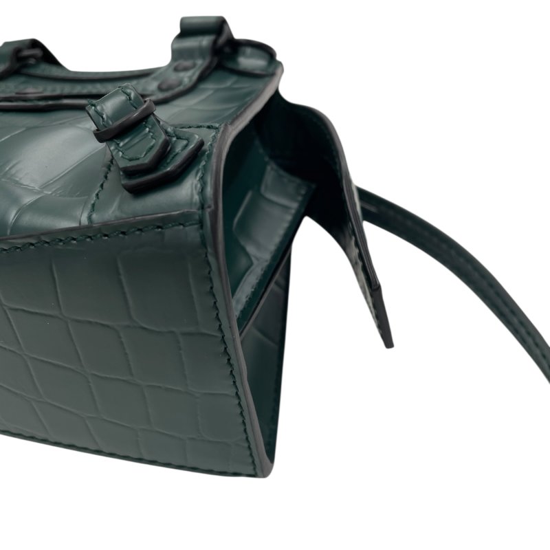 BALENCIAGA NEO CITY 迷你機車包 壓紋牛皮 墨綠色 槍色釦-7