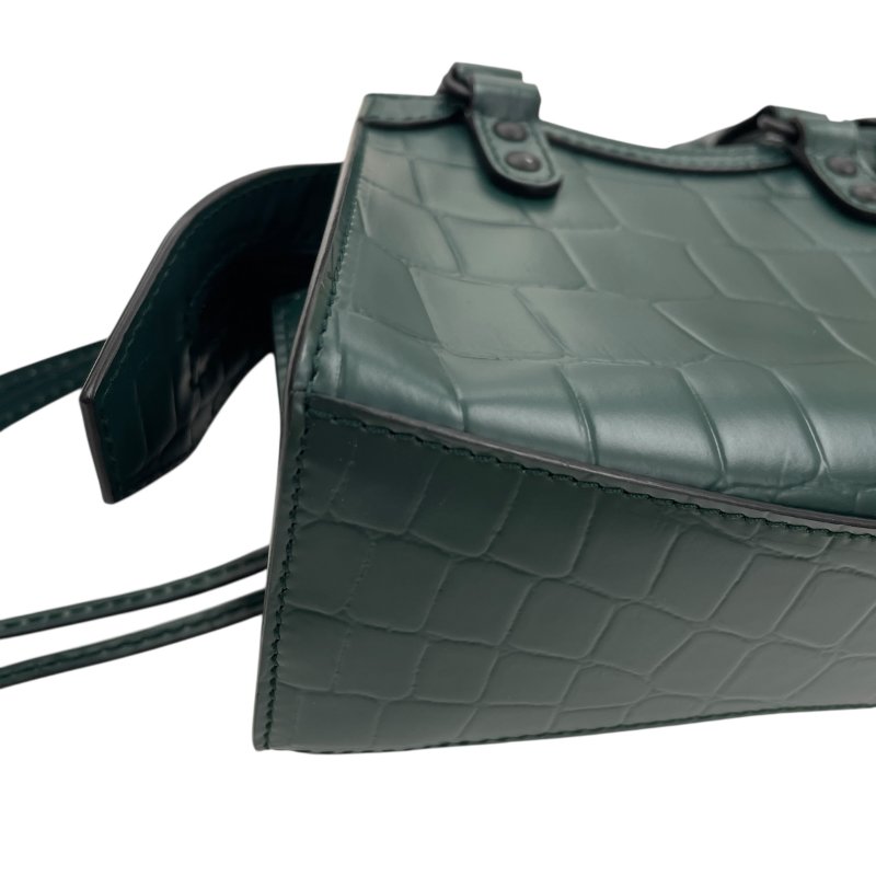BALENCIAGA NEO CITY 迷你機車包 壓紋牛皮 墨綠色 槍色釦-8