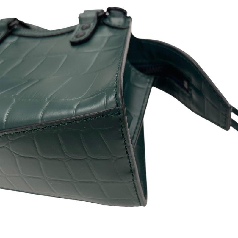 BALENCIAGA NEO CITY 迷你機車包 壓紋牛皮 墨綠色 槍色釦-9