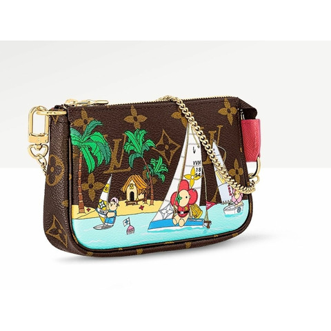 LOUIS VUITTON 迷你手拿包配件聖誕節假日限量版粉紅色棕櫚遊艇 M82841