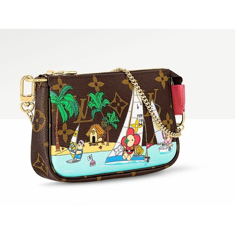 LOUIS VUITTON 迷你手拿包配件聖誕節假日限量版粉紅色棕櫚遊艇 M82841-0