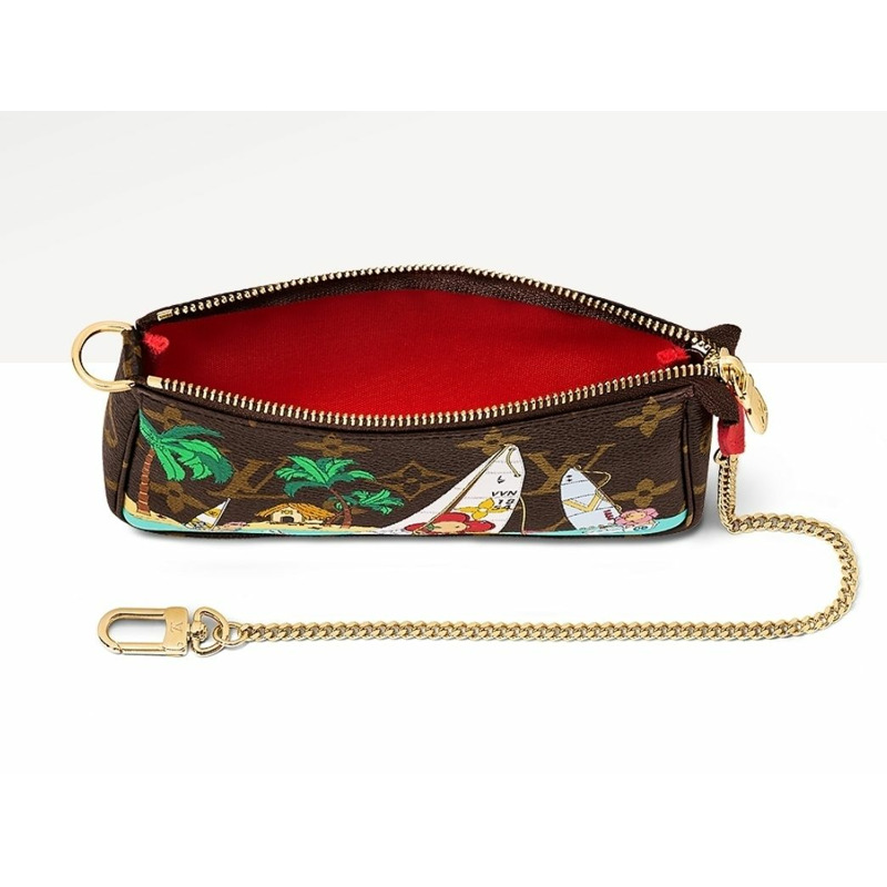 LOUIS VUITTON 迷你手拿包配件聖誕節假日限量版粉紅色棕櫚遊艇 M82841-1