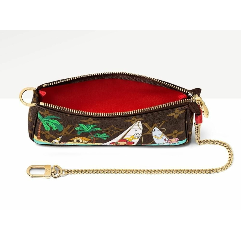 LOUIS VUITTON 迷你手拿包配件聖誕節假日限量版粉紅色棕櫚遊艇 M82841-3