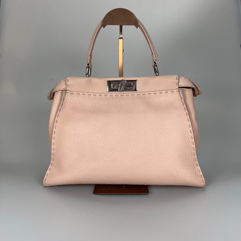 FENDI 粉紅銀扣peekaboo手提斜背包-1