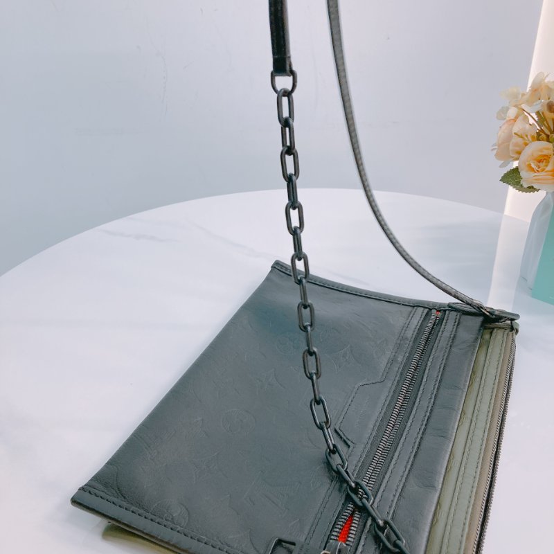 MS0429	Louis Vuitton 路易威登 影子包 二合一 信封包 牛皮 壓紋 黑色 綠色 斜背 Shadow Double Flat Messenger Calfskin Black and Green x PHW-20