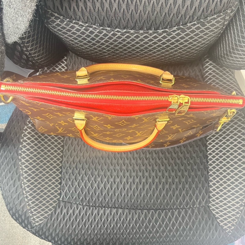 LOUIS VUITTON LV 路易威登 棕色 紅色 原花 帆布 PALLAS 兩用包 M41175-2