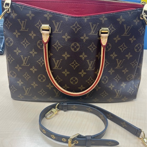 LOUIS VUITTON LV 路易威登 棕色 紅色 原花 帆布 PALLAS 兩用包 M41175
