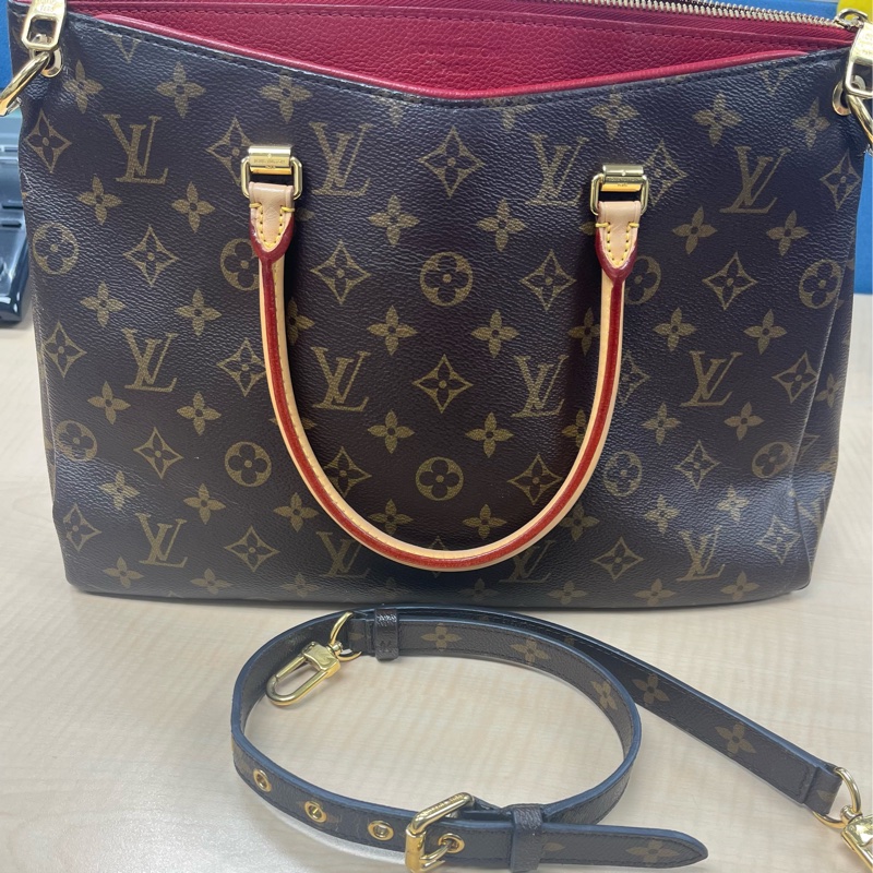 LOUIS VUITTON LV 路易威登 棕色 紅色 原花 帆布 PALLAS 兩用包 M41175-0