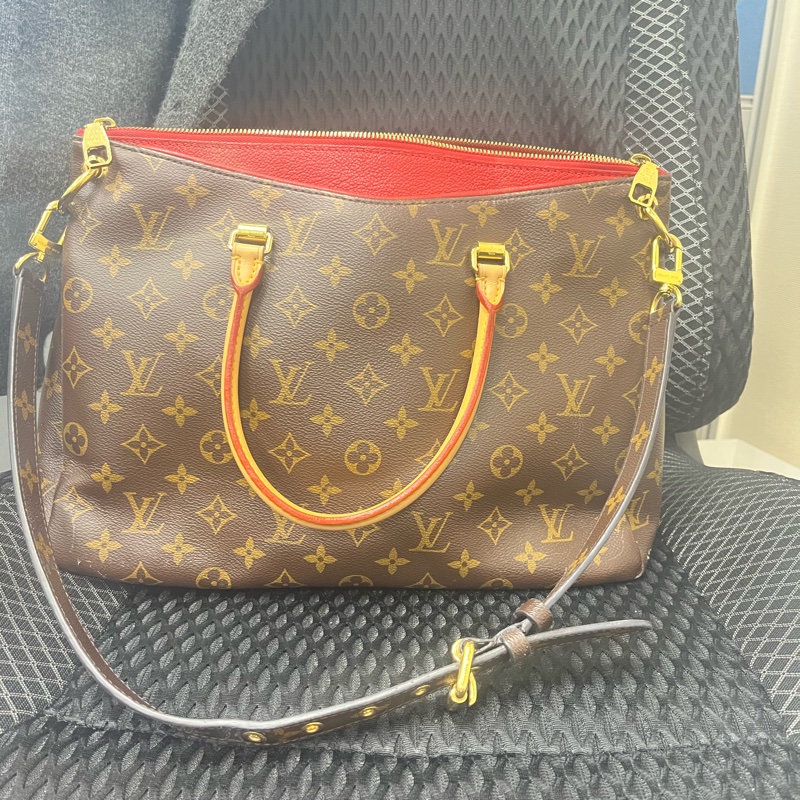 LOUIS VUITTON LV 路易威登 棕色 紅色 原花 帆布 PALLAS 兩用包 M41175-2