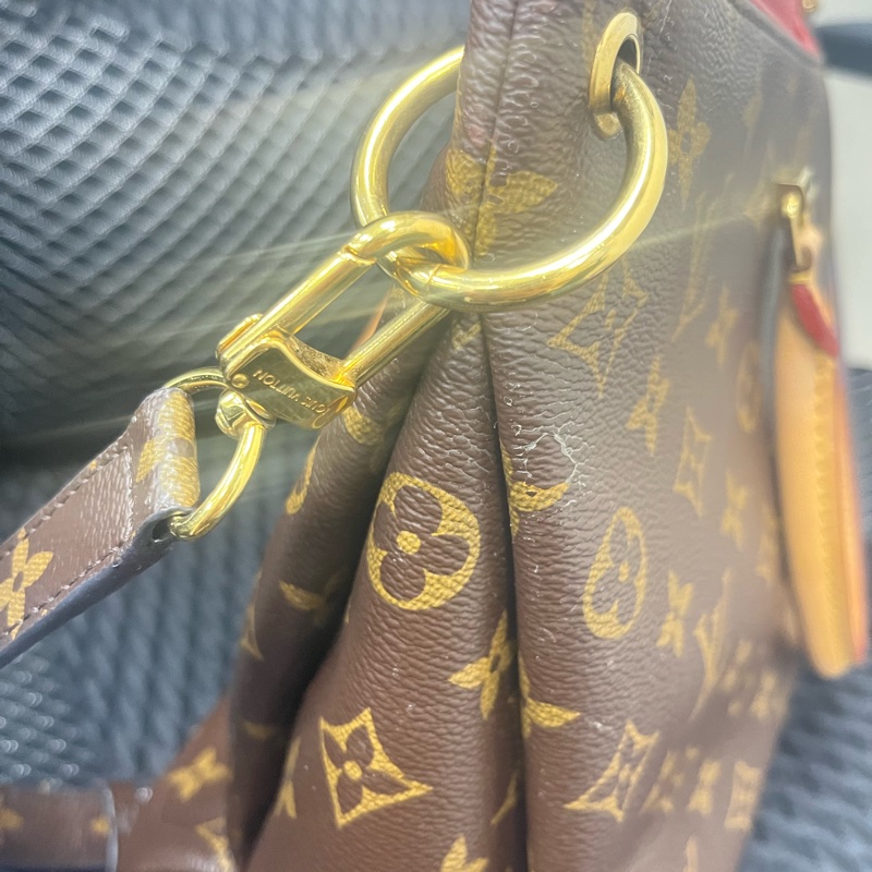 LOUIS VUITTON LV 路易威登 棕色 紅色 原花 帆布 PALLAS 兩用包 M41175-7