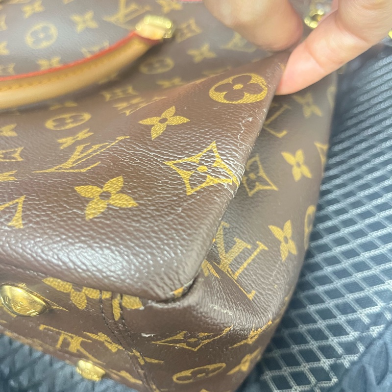LOUIS VUITTON LV 路易威登 棕色 紅色 原花 帆布 PALLAS 兩用包 M41175-20