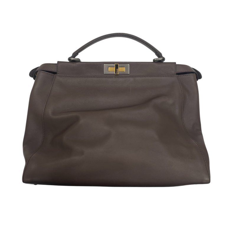 FENDI 芬迪 PEEKABOO LARGE 大號兩用包 皮革 棕色 銀釦-0