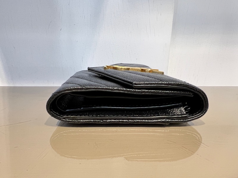 YSL 黑荔枝牛皮山型紋金釦信封6卡三折短夾-5