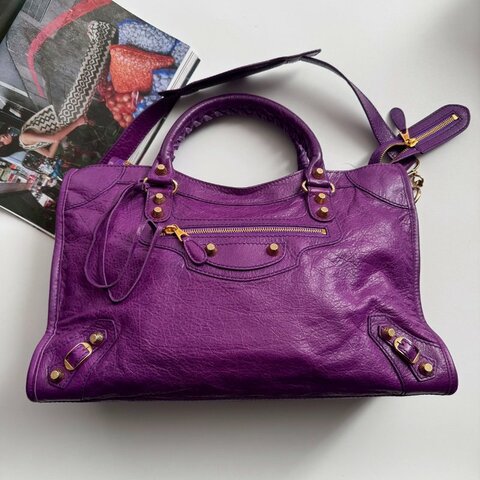 Balenciaga 紫色金釦肩背手提包