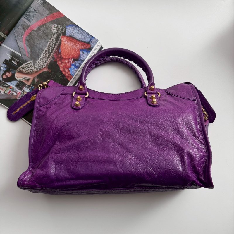 Balenciaga 紫色金釦肩背手提包-1
