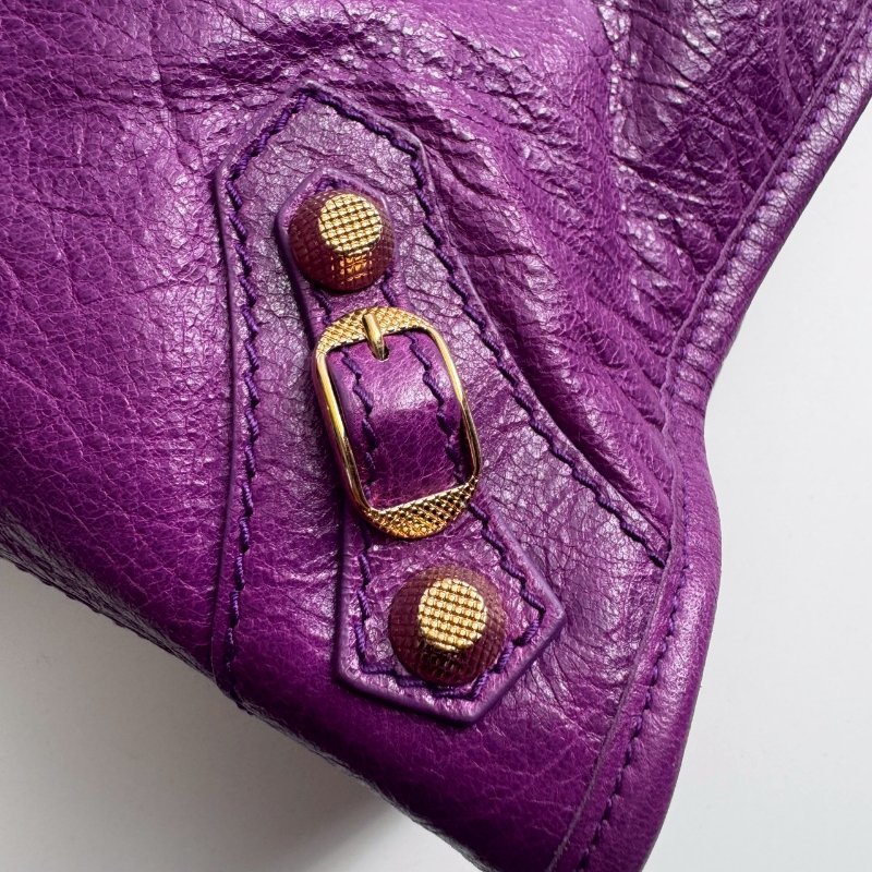 Balenciaga 紫色金釦肩背手提包-6