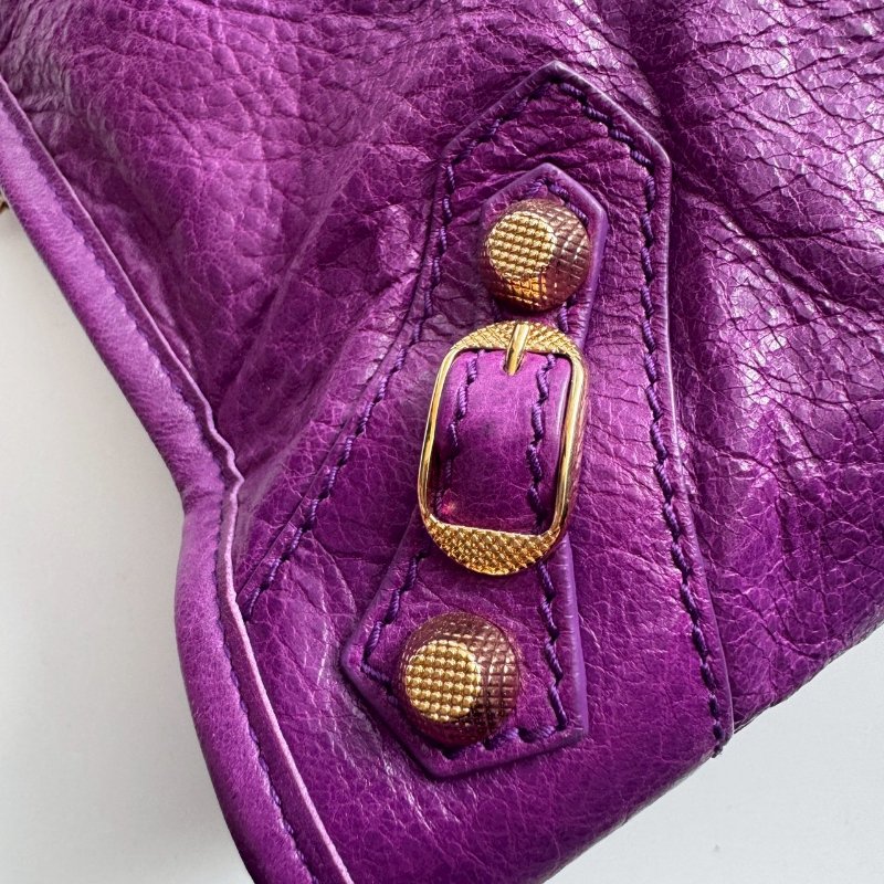 Balenciaga 紫色金釦肩背手提包-7