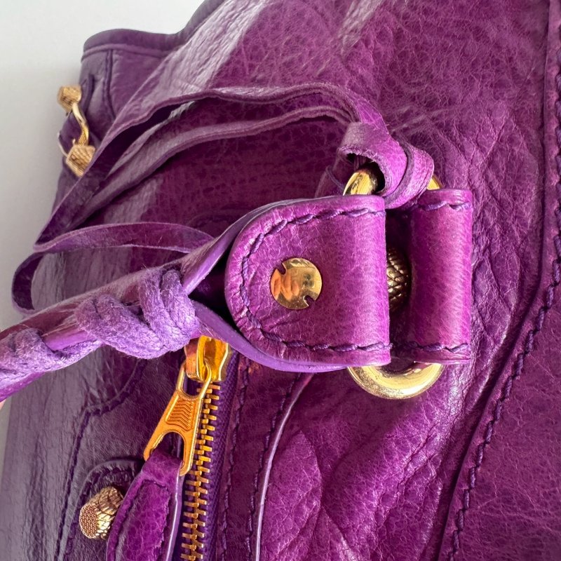 Balenciaga 紫色金釦肩背手提包-8