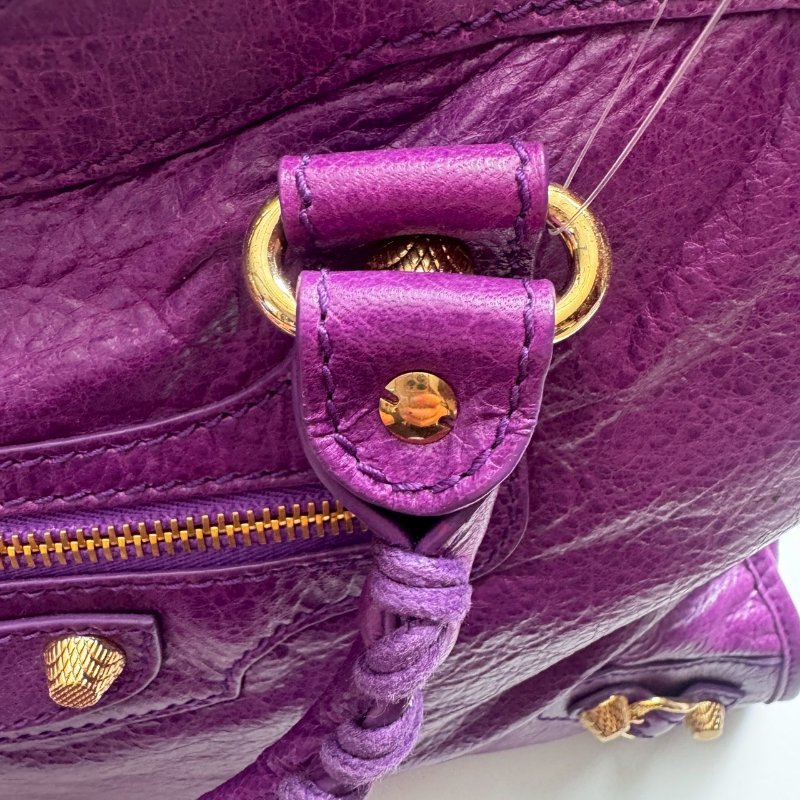 Balenciaga 紫色金釦肩背手提包-10