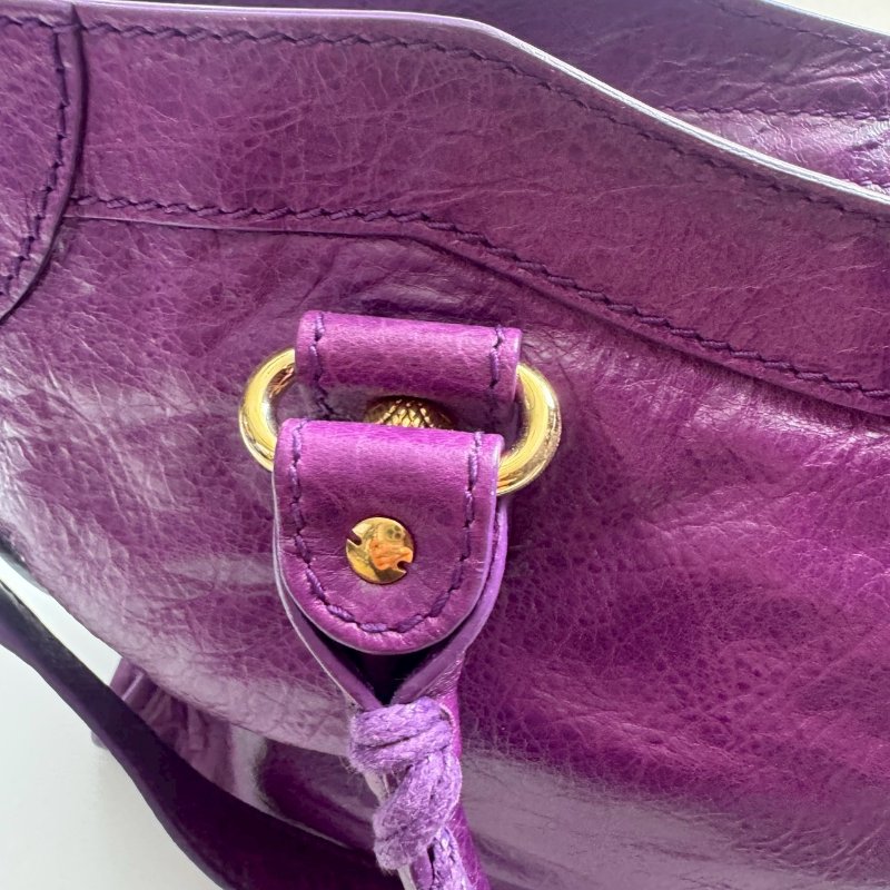 Balenciaga 紫色金釦肩背手提包-12