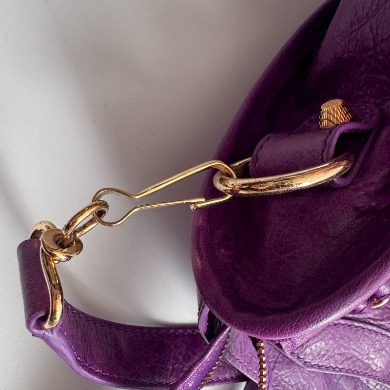 Balenciaga 紫色金釦肩背手提包-14