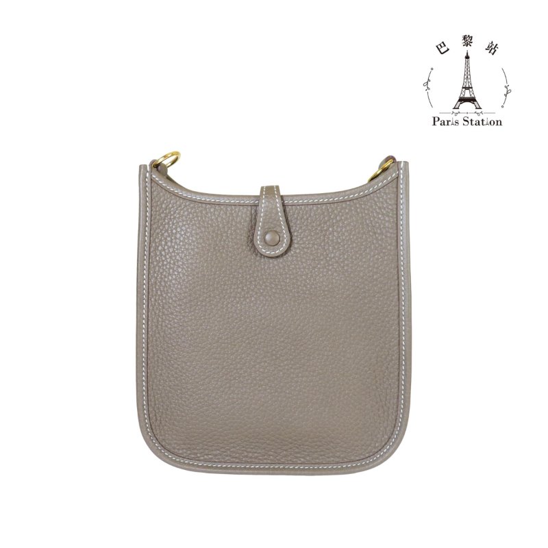 【巴黎站二手名牌專賣店】*現貨*HERMES 愛馬仕 真品*Y刻Mini Evelyne大象灰小牛皮金釦鏤空洞H LOGO肩背斜背包-1