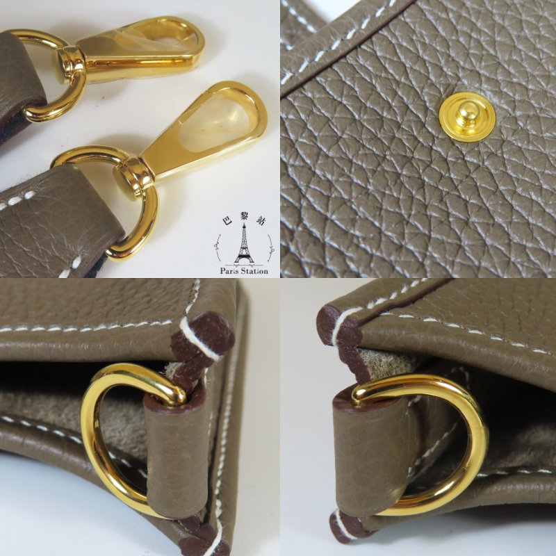 【巴黎站二手名牌專賣店】*現貨*HERMES 愛馬仕 真品*Y刻Mini Evelyne大象灰小牛皮金釦鏤空洞H LOGO肩背斜背包-6