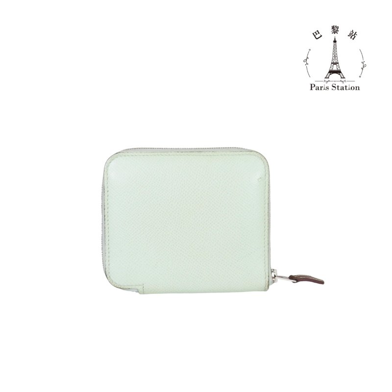 【巴黎站二手名牌專賣店】＊現貨＊HERMES愛馬仕真品＊ B刻Silk In系列氣泡綠色皮革內花園狗拉鍊絲巾短夾-0