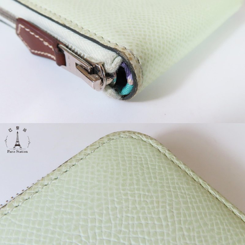 【巴黎站二手名牌專賣店】＊現貨＊HERMES愛馬仕真品＊ B刻Silk In系列氣泡綠色皮革內花園狗拉鍊絲巾短夾-8