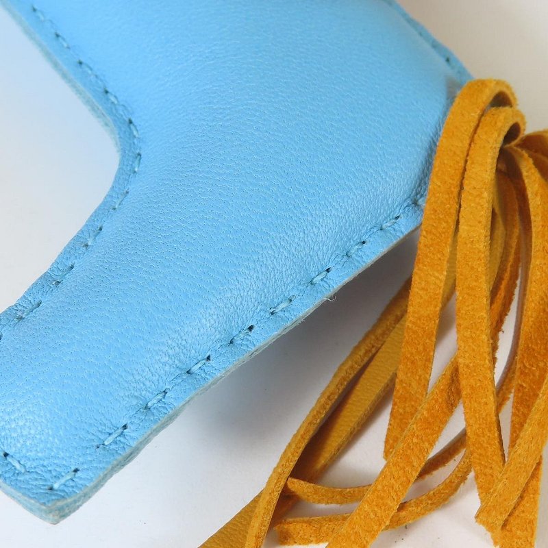 【巴黎站二手名牌專賣店】＊現貨＊HERMES 愛馬仕 真品＊C刻 Rodeo MM charm 水藍色拼橘色皮革中馬吊飾-2