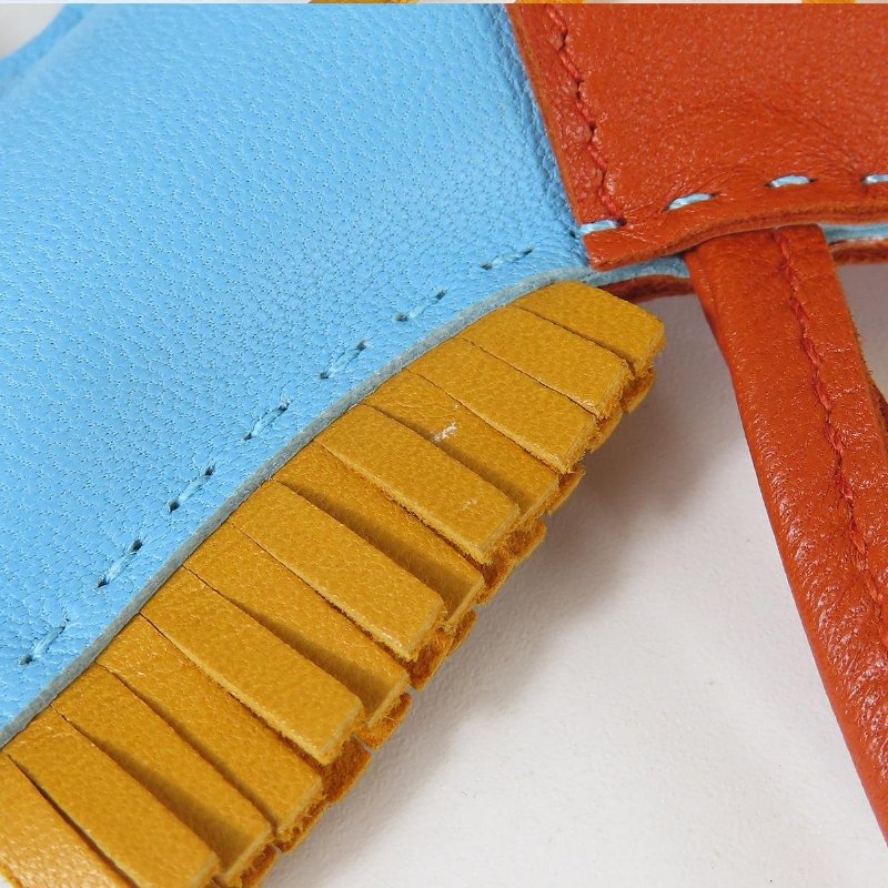 【巴黎站二手名牌專賣店】＊現貨＊HERMES 愛馬仕 真品＊C刻 Rodeo MM charm 水藍色拼橘色皮革中馬吊飾-3