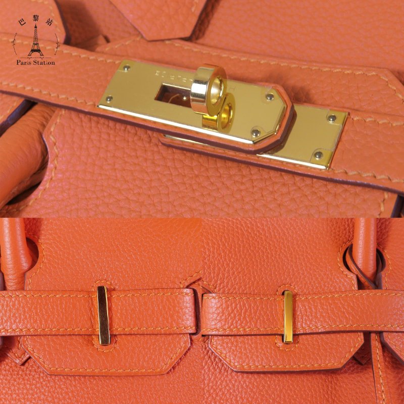 【巴黎站二手名牌專賣店】＊現貨＊HERMES 愛馬仕 真品＊T刻9J橘金釦BIRKIN 30柏金手提包-7