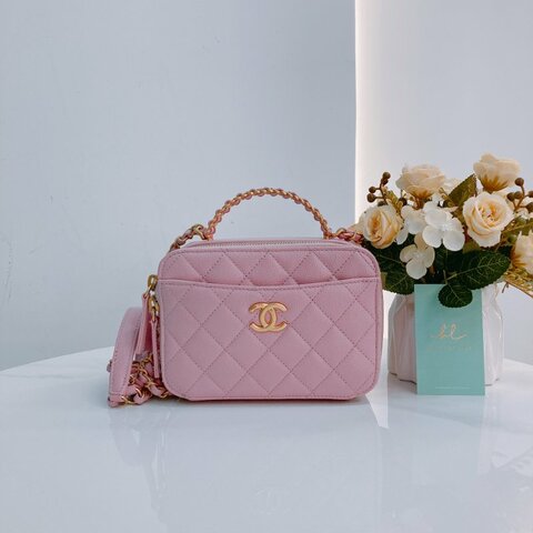MS0431 Chanel 香奈兒 化妝盒 雙拉鏈 魚子醬皮 荔枝牛皮 粉紅色 金扣 Pick Me Up Vanity Case With Handle Small Caviar Pink x GHW