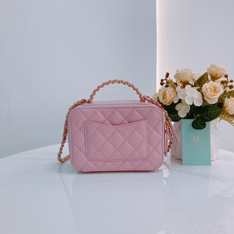 MS0431 Chanel 香奈兒 化妝盒 雙拉鏈 魚子醬皮 荔枝牛皮 粉紅色 金扣 Pick Me Up Vanity Case With Handle Small Caviar Pink x GHW-1