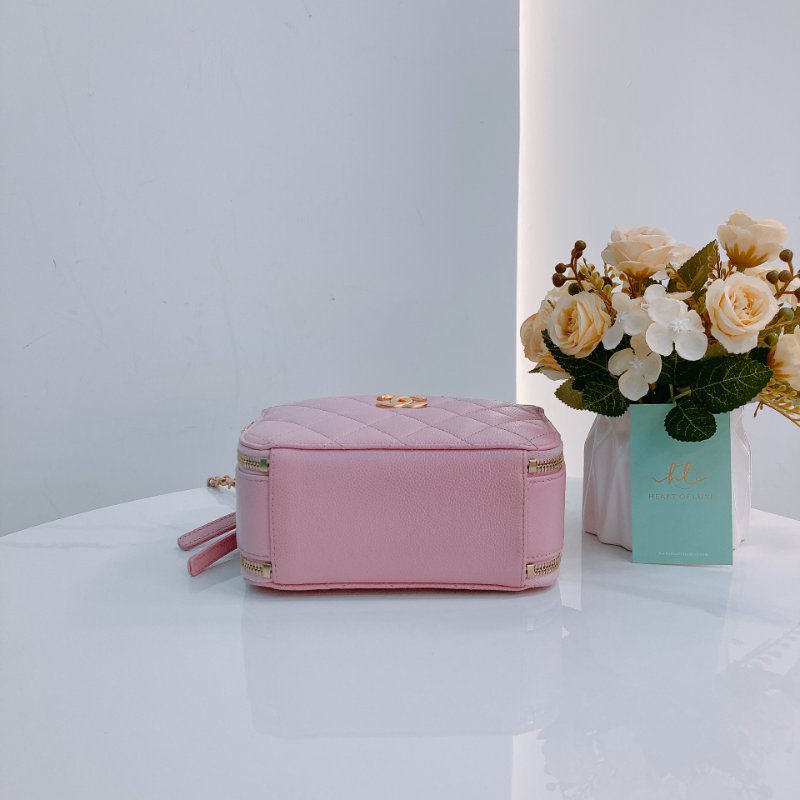 MS0431 Chanel 香奈兒 化妝盒 雙拉鏈 魚子醬皮 荔枝牛皮 粉紅色 金扣 Pick Me Up Vanity Case With Handle Small Caviar Pink x GHW-4