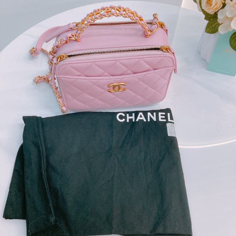 MS0431 Chanel 香奈兒 化妝盒 雙拉鏈 魚子醬皮 荔枝牛皮 粉紅色 金扣 Pick Me Up Vanity Case With Handle Small Caviar Pink x GHW-21