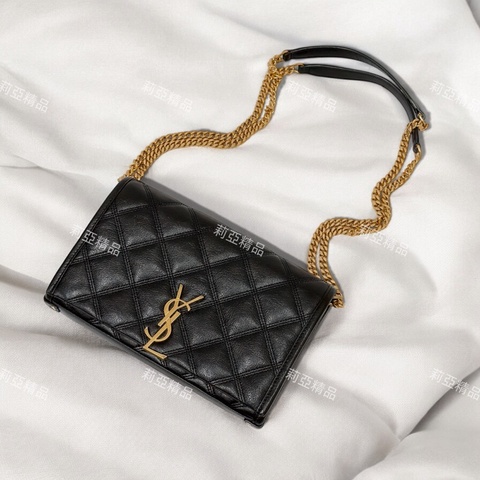 莉亞精品♡ Ysl 黑金菱格紋鏈條woc 二手美包