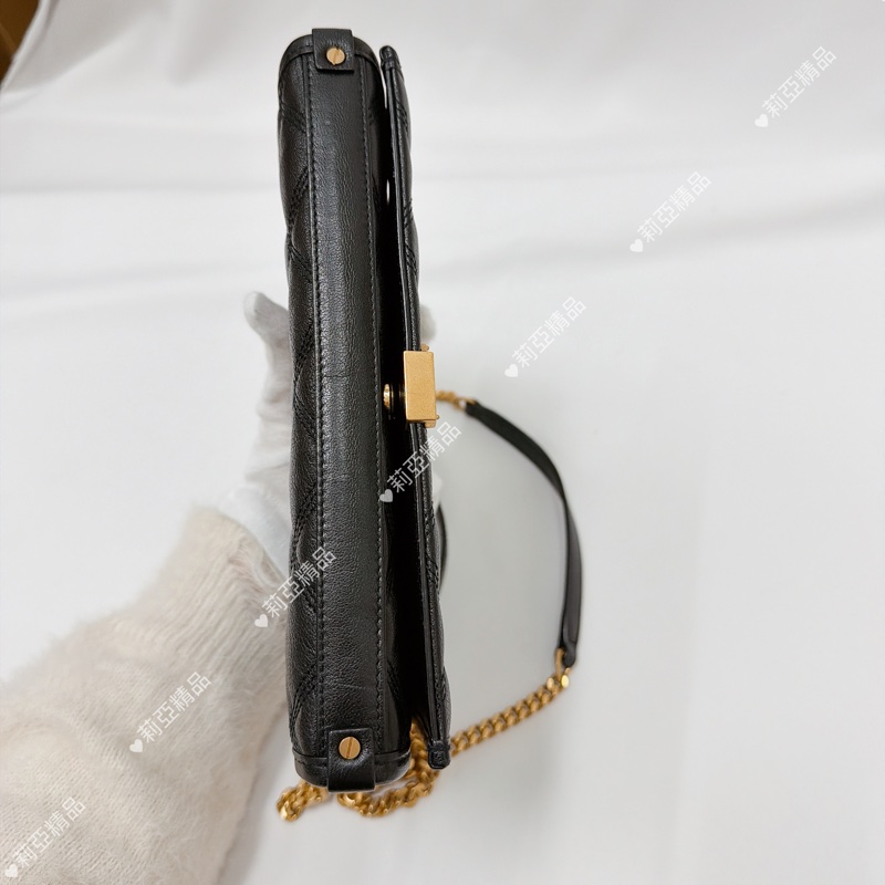 莉亞精品♡ Ysl 黑金菱格紋鏈條woc 二手美包-5