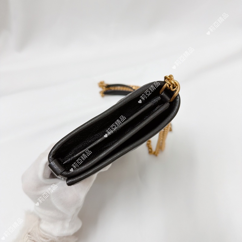 莉亞精品♡ Ysl 黑金菱格紋鏈條woc 二手美包-6