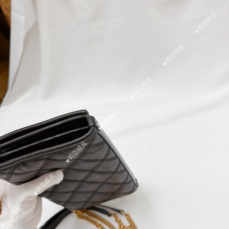 莉亞精品♡ Ysl 黑金菱格紋鏈條woc 二手美包-8