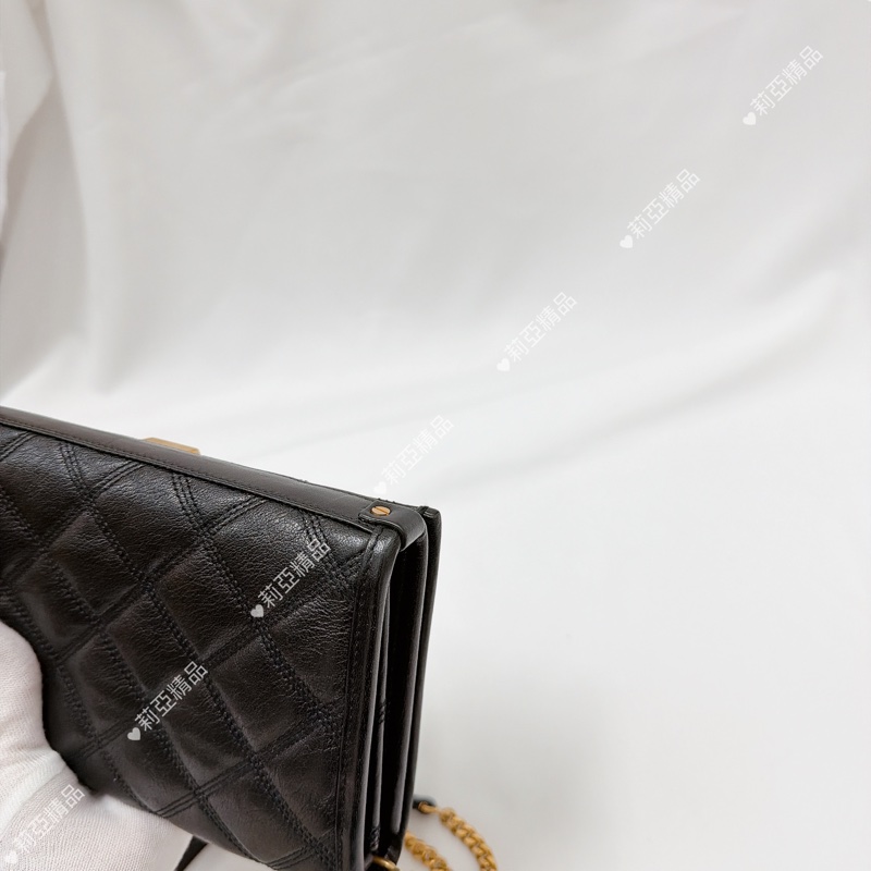 莉亞精品♡ Ysl 黑金菱格紋鏈條woc 二手美包-9