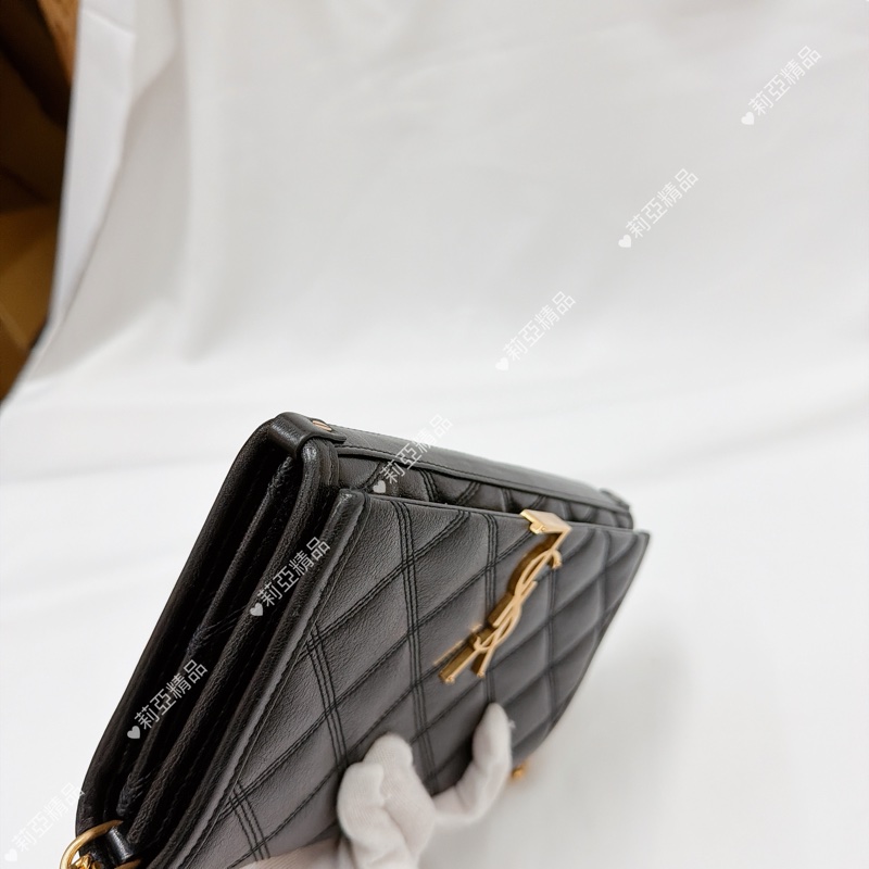 莉亞精品♡ Ysl 黑金菱格紋鏈條woc 二手美包-10